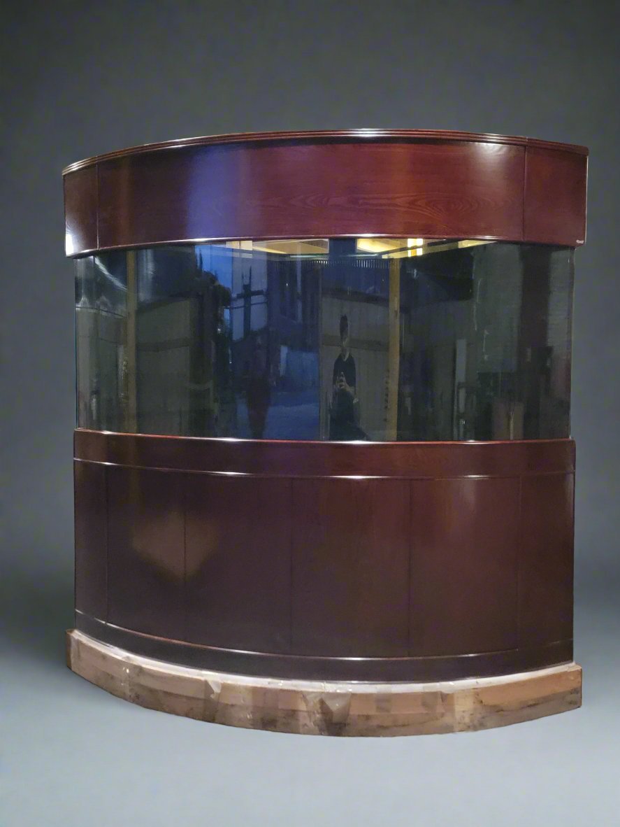 440g Corner 1/4 Cylinder Glass Aquarium Set in Walnut Wood Furniture | AQUA VIM
