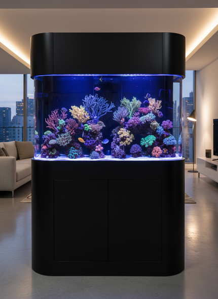 120 Gallon Panoramic Glass Reef-Ready Aquarium Set in Abyss Black